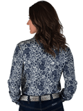 Cowgirl Tuff Dust and Grace – Navy and White Lace Print Button Up - Apparel - Cowgirl Tuff Company - Bronco Western Supply Co.