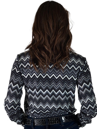 Cowgirl Tuff Dust & Shadow Top – Grayscale Chevron Stretch Button Up – Apparel from Bronco Western Supply Co.
