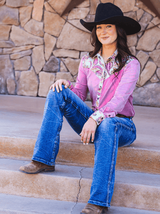 Cowgirl Tuff Dusty Rose – Metallic Button Up with Paisley Accents – Apparel from Bronco Western Supply Co.