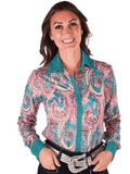 Cowgirl Tuff Electric Prairie – Paisley Print Stretch Button Up with Turquoise Foil - Apparel - Cowgirl Tuff Company - Bronco Western Supply Co.
