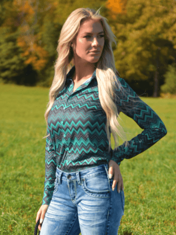 Cowgirl Tuff Emerald Reign – Chevron Stretch Button Up - Apparel - Cowgirl Tuff Company - Bronco Western Supply Co.