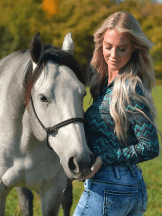 Cowgirl Tuff Emerald Reign – Chevron Stretch Button Up – Apparel from Bronco Western Supply Co.