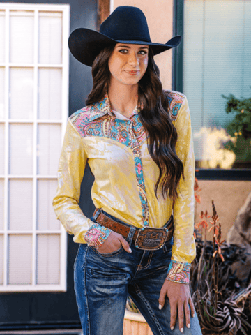 Cowgirl Tuff Golden Hour – Metallic Button Up with Paisley Accents - Apparel - Cowgirl Tuff Company - Bronco Western Supply Co.