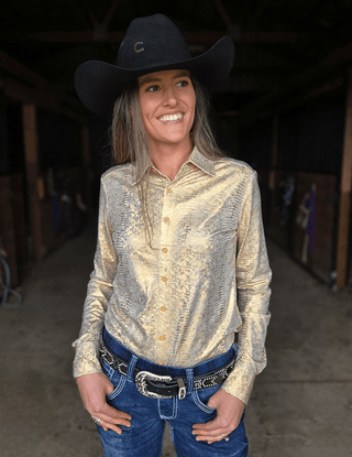 Cowgirl Tuff Golden Viper Pullover Button Up with Holographic Foil – Apparel from Bronco Western Supply Co.
