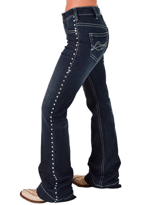 Cowgirl Tuff - Grand Entry Jeans – Crystal Studded Dark Wash Trouser Denim – Apparel from Bronco Western Supply Co.