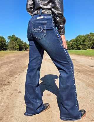 Cowgirl Tuff - Grand Entry Jeans – Crystal Studded Dark Wash Trouser Denim – Apparel from Bronco Western Supply Co.
