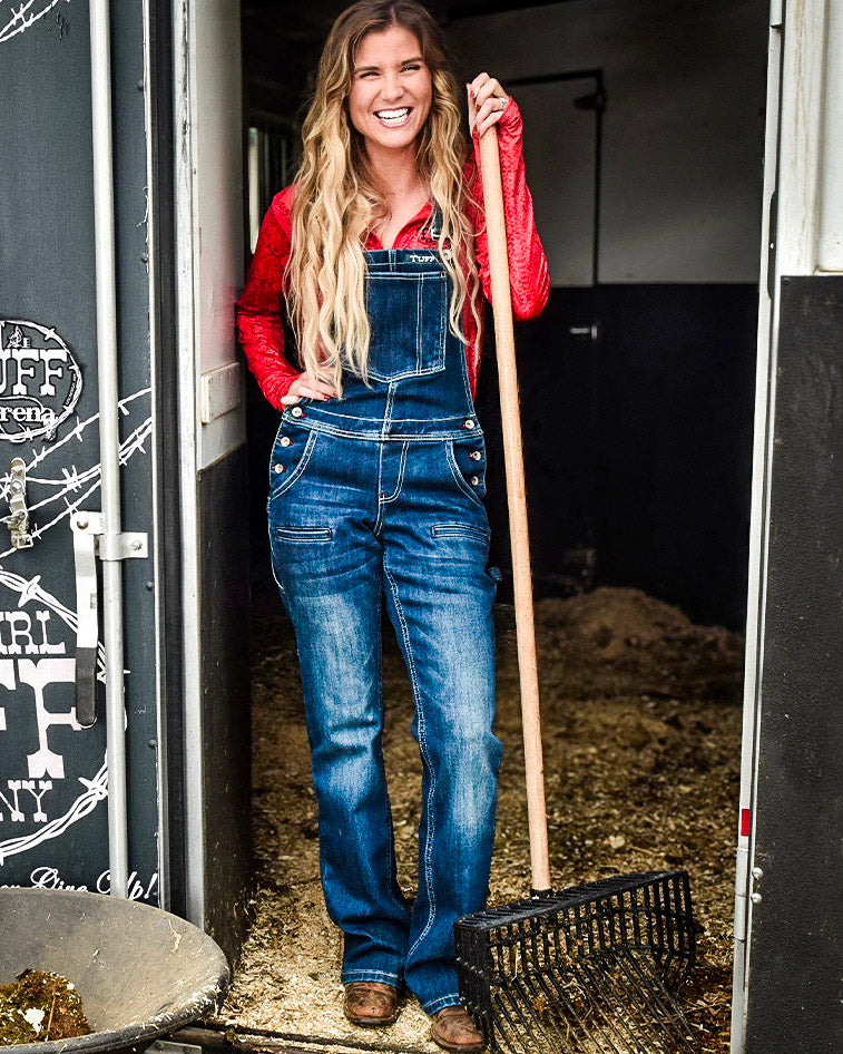 Double Down Flannel Lined Bib Overalls in Dark Wash by Cowgirl Tuff