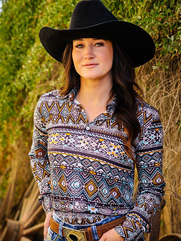 Cowgirl Tuff Mesa Horizon Top – Geometric Print Stretch Button Up - Apparel - Cowgirl Tuff Company - Bronco Western Supply Co.