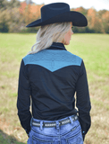Cowgirl Tuff Midnight Dash – Black Stretch Suede Button Up with Boot Stitch Details - Apparel - Cowgirl Tuff Company - Bronco Western Supply Co.