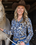Cowgirl Tuff Navy Western Winds Paisley Pullover Button Up - Apparel - Cowgirl Tuff Company - Bronco Western Supply Co.