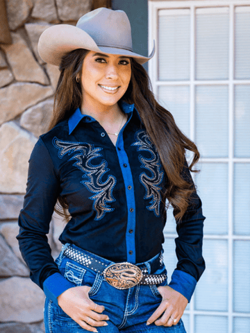 Cowgirl Tuff Nightfall Rodeo – Black Stretch Suede Button Up with Embroidery - Apparel - Cowgirl Tuff Company - Bronco Western Supply Co.