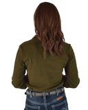 Cowgirl Tuff Olive Green Fleece Stretch Pullover Button Up - Apparel - Cowgirl Tuff Company - Bronco Western Supply Co.