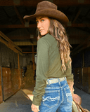 Cowgirl Tuff Olive Green Fleece Stretch Pullover Button Up - Apparel - Cowgirl Tuff Company - Bronco Western Supply Co.