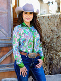 Cowgirl Tuff Paisley Penelope Pullover Button Up Paisley With Green Metallic Accents - Apparel - Cowgirl Tuff Company - Bronco Western Supply Co.
