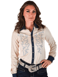 Cowgirl Tuff Pale Rider – Ivory Stretch Suede Button Up with Embroidery - Apparel - Cowgirl Tuff Company - Bronco Western Supply Co.