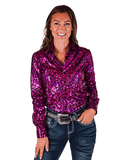 Cowgirl Tuff Pink and Black Starlight Shatter Pullover Button Up - Apparel - Cowgirl Tuff Company - Bronco Western Supply Co.