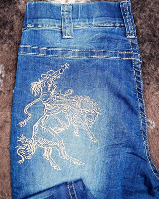 Cowgirl Tuff - Pull - On Buck’n Bronc Trouser Jeans – Natural Waist Medium Wash – Apparel from Bronco Western Supply Co.