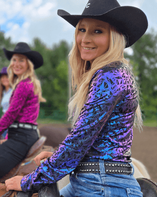 Cowgirl Tuff Purple and Teal Starlight Shatter Pullover Button Up – Apparel from Bronco Western Supply Co.