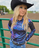 Cowgirl Tuff Purple and Teal Starlight Shatter Pullover Button Up - Apparel - Cowgirl Tuff Company - Bronco Western Supply Co.