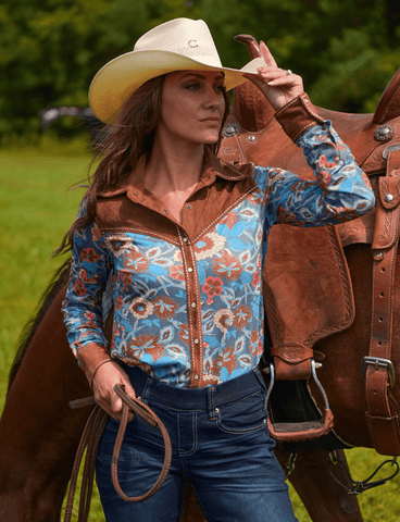 Cowgirl Tuff Ranch Ready Pullover Button Up with Brown Suede - Apparel - Cowgirl Tuff Company - Bronco Western Supply Co.
