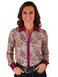 Cowgirl Tuff Rodeo Pop Top – Paisley Stretch Button Up with Pink Foil Accents - Apparel - Cowgirl Tuff Company - Bronco Western Supply Co.