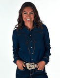 Cowgirl Tuff Saddle Stitch Pullover Button Up In Denim - Apparel - Cowgirl Tuff Company - Bronco Western Supply Co.