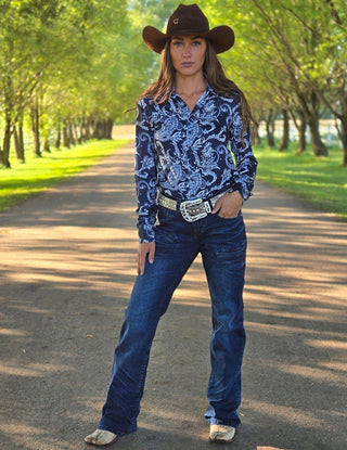 Cowgirl Tuff - Sapphire Delux Bootcut Jeans – Deep Blue Natural Waist Denim – Apparel from Bronco Western Supply Co.