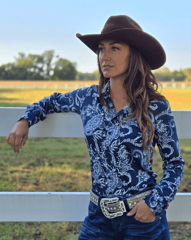 Cowgirl Tuff Sapphire Prairie Winds Paisley Pullover Button Up - Apparel - Cowgirl Tuff Company - Bronco Western Supply Co.