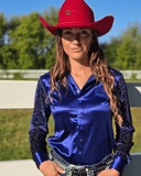Cowgirl Tuff Sapphire Velvet Pullover Button Up - Apparel - Cowgirl Tuff Company - Bronco Western Supply Co.