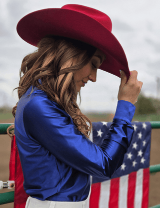 Cowgirl Tuff Satin Hustle Pullover Button Up in Indigo Blue – Apparel from Bronco Western Supply Co.