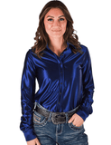 Cowgirl Tuff Satin Hustle Pullover Button Up in Indigo Blue - Apparel - Cowgirl Tuff Company - Bronco Western Supply Co.