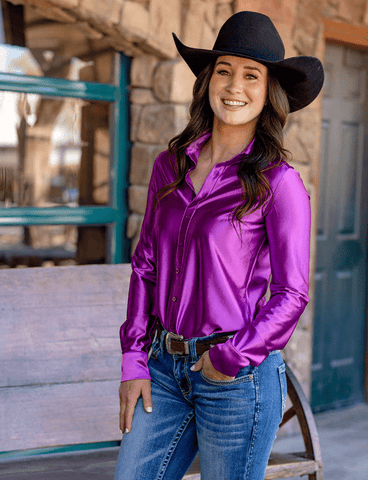 Cowgirl Tuff Satin Hustle Pullover Button Up in Lavender Luv - Apparel - Cowgirl Tuff Company - Bronco Western Supply Co.