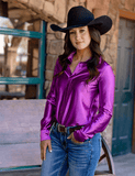 Cowgirl Tuff Satin Hustle Pullover Button Up in Lavender Luv - Apparel - Cowgirl Tuff Company - Bronco Western Supply Co.