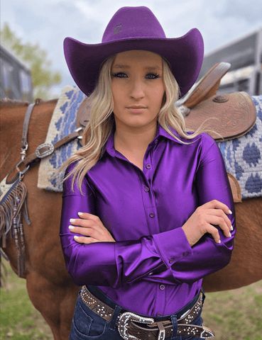 Cowgirl Tuff Satin Hustle Pullover Button Up in Purple - Apparel - Cowgirl Tuff Company - Bronco Western Supply Co.