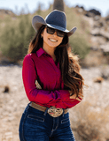 Cowgirl Tuff Satin Hustle Pullover Button Up in Sangria Red - Apparel - Cowgirl Tuff Company - Bronco Western Supply Co.