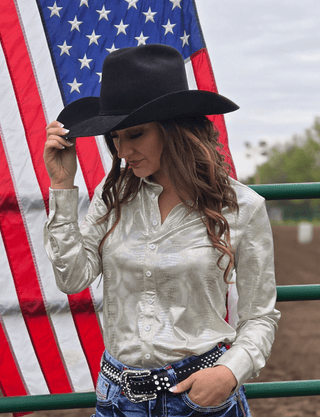 Cowgirl Tuff Shiny Side Up Pullover Button Up with Holographic Foil – Apparel from Bronco Western Supply Co.