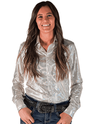 Cowgirl Tuff Shiny Side Up Pullover Button Up with Holographic Foil – Apparel from Bronco Western Supply Co.