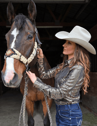 Cowgirl Tuff Spurfire Pullover Button Up with Copper Metallic Foil – Apparel from Bronco Western Supply Co.
