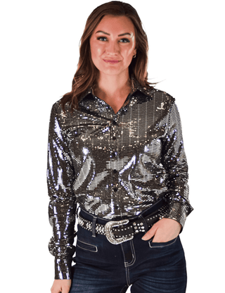 Cowgirl Tuff Spurfire Pullover Button Up with Silver Metallic Foil – Apparel from Bronco Western Supply Co.