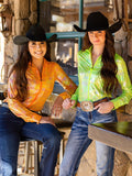 Cowgirl Tuff Sunburst Zip Top – Orange Metallic Long Sleeve - Apparel - Cowgirl Tuff Company - Bronco Western Supply Co.