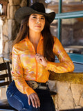 Cowgirl Tuff Sunburst Zip Top – Orange Metallic Long Sleeve - Apparel - Cowgirl Tuff Company - Bronco Western Supply Co.
