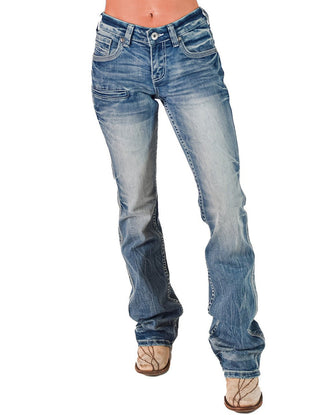 Cowgirl Tuff - Tuff Competitor Mid - Rise Bootcut Jeans – Medium Wash with Triple Stitch Detail – Apparel from Bronco Western Supply Co.