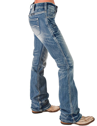 Cowgirl Tuff - Tuff Competitor Mid - Rise Bootcut Jeans – Medium Wash with Triple Stitch Detail – Apparel from Bronco Western Supply Co.