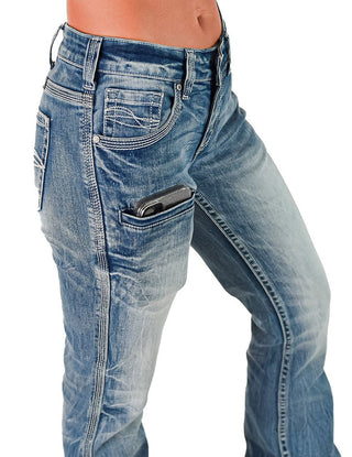 Cowgirl Tuff - Tuff Competitor Mid - Rise Bootcut Jeans – Medium Wash with Triple Stitch Detail – Apparel from Bronco Western Supply Co.