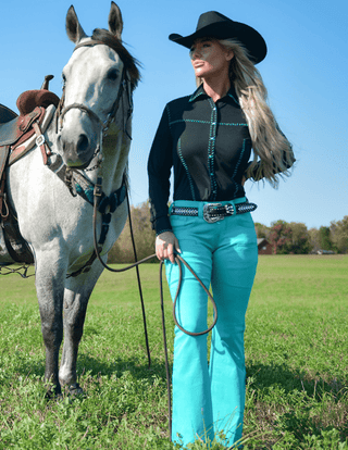 Cowgirl Tuff Turquoise Pull - On Trouser Jeans – Apparel from Bronco Western Supply Co.