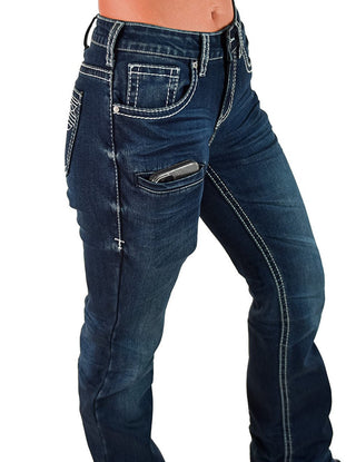 Cowgirl Tuff - White Boot Stitch Flannel - Lined Jeans – Natural Waist Bootcut – Apparel from Bronco Western Supply Co.