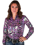 Cowgirl Tuff Wild Streak Top – Purple Foil Leopard Print Button Up - Apparel - Cowgirl Tuff Company - Bronco Western Supply Co.