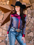 Cowgirl Tuff Wildfire Top – Leopard Print Button Up with Red Satin Trim - Apparel - Cowgirl Tuff Company - Bronco Western Supply Co.