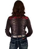 Cowgirl Tuff Wildfire Top – Leopard Print Button Up with Red Satin Trim - Apparel - Cowgirl Tuff Company - Bronco Western Supply Co.