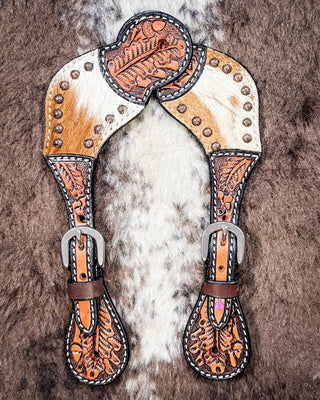 Cowhide and Brass Accent Ladies Spur Straps – Spur Straps from Bronco Western Supply Co.